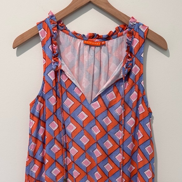Oliphant Orange Pink Blue Diamond Sleeveless Ruffle Hem
Dress Size M - Picture 2 of 10